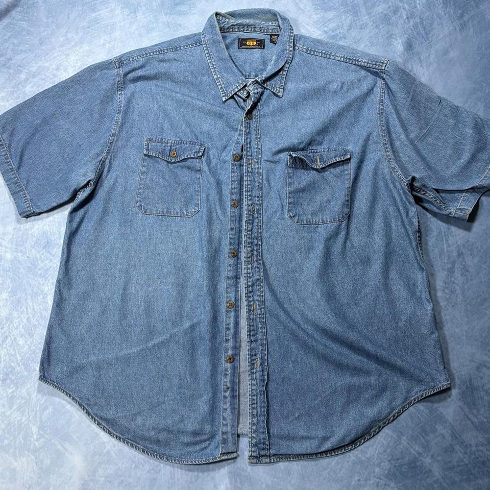 Route 66 denim button up shirt with a relaxed oversized fit